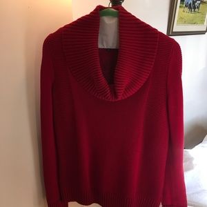 Jones New York true red sweater. Warm, heavy weight cotton knit. Deep cowl neck.